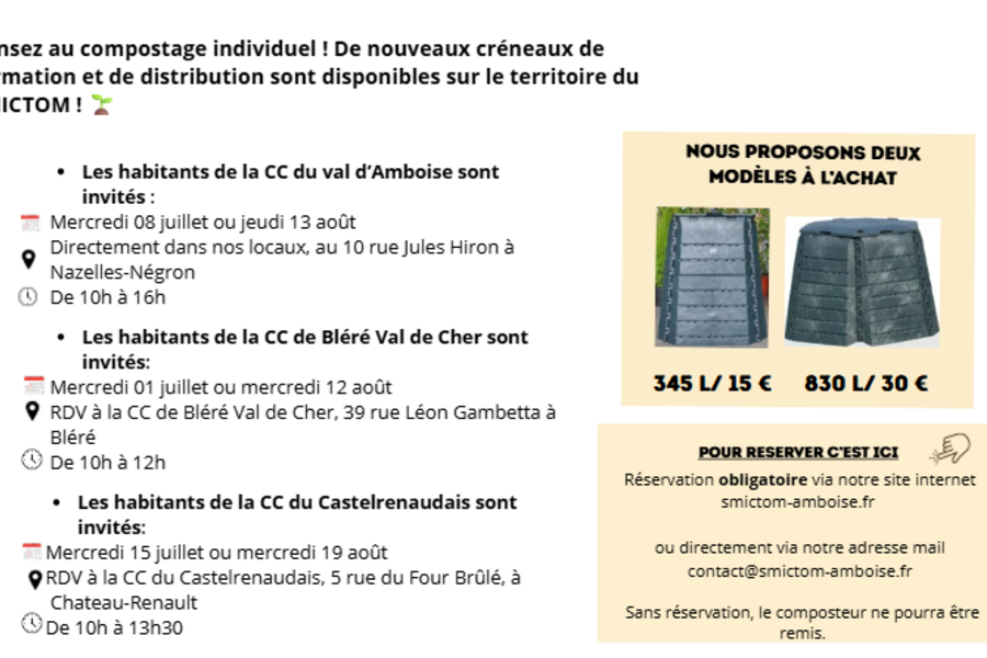 Inscriptions et horaires pour réserver un composteur sur le SMICTOM d'Amboise