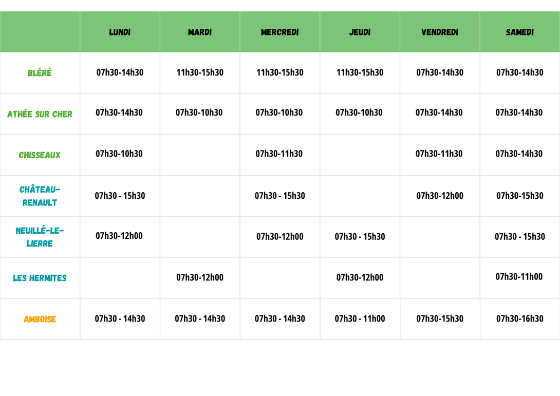horaire été 